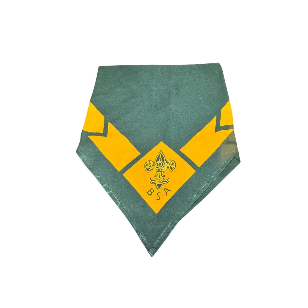 Vintage BSA Explorer Scout Neckerchief Green Gold Boy Scouts Uniform Scarf 1970 - Picture 1 of 9
